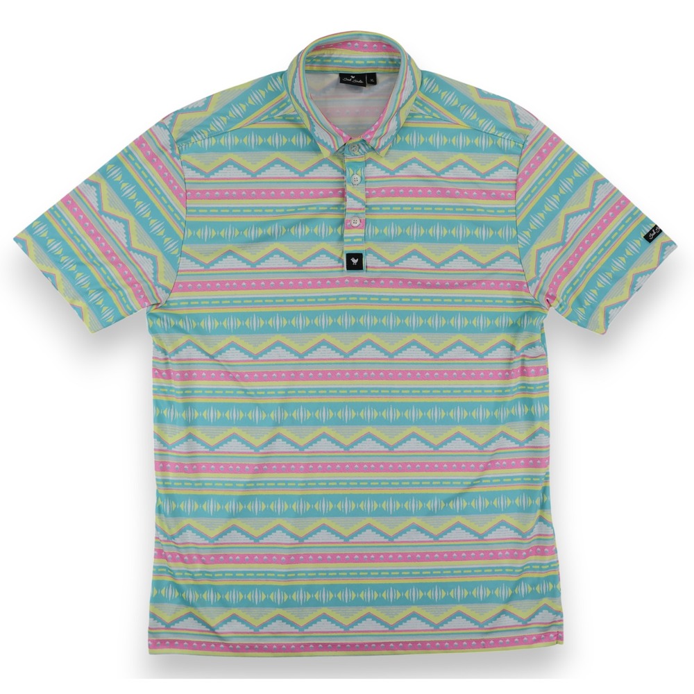 Bad Birdie Polo Shirt Mens XL Pastel Aztec Stripe Golf Performance Stretch USA